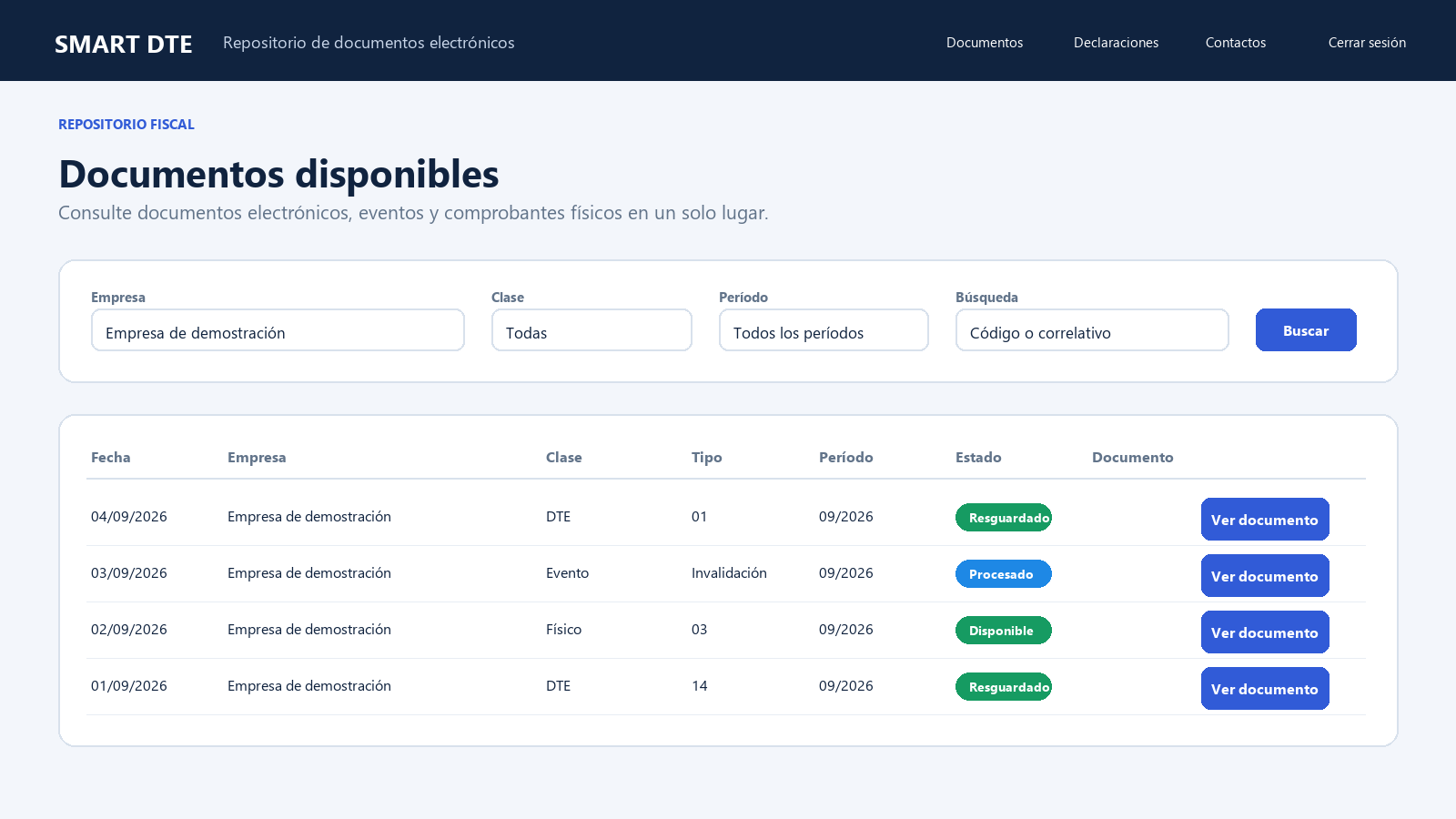 Repositorio fiscal de documentos electrónicos, eventos y documentos físicos